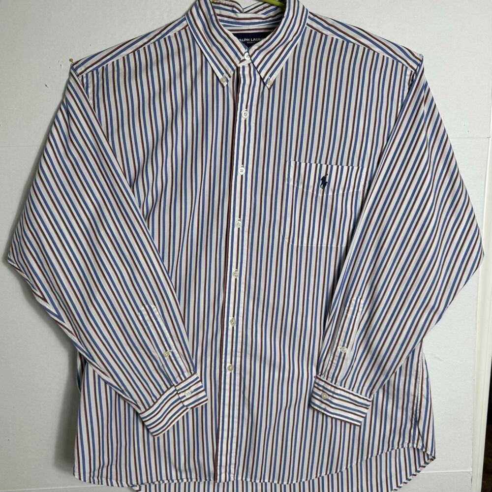 Ralph Lauren Men's Tilden Golf XL Stripe Button-Down Oxford Shirt Blue Pony Logo